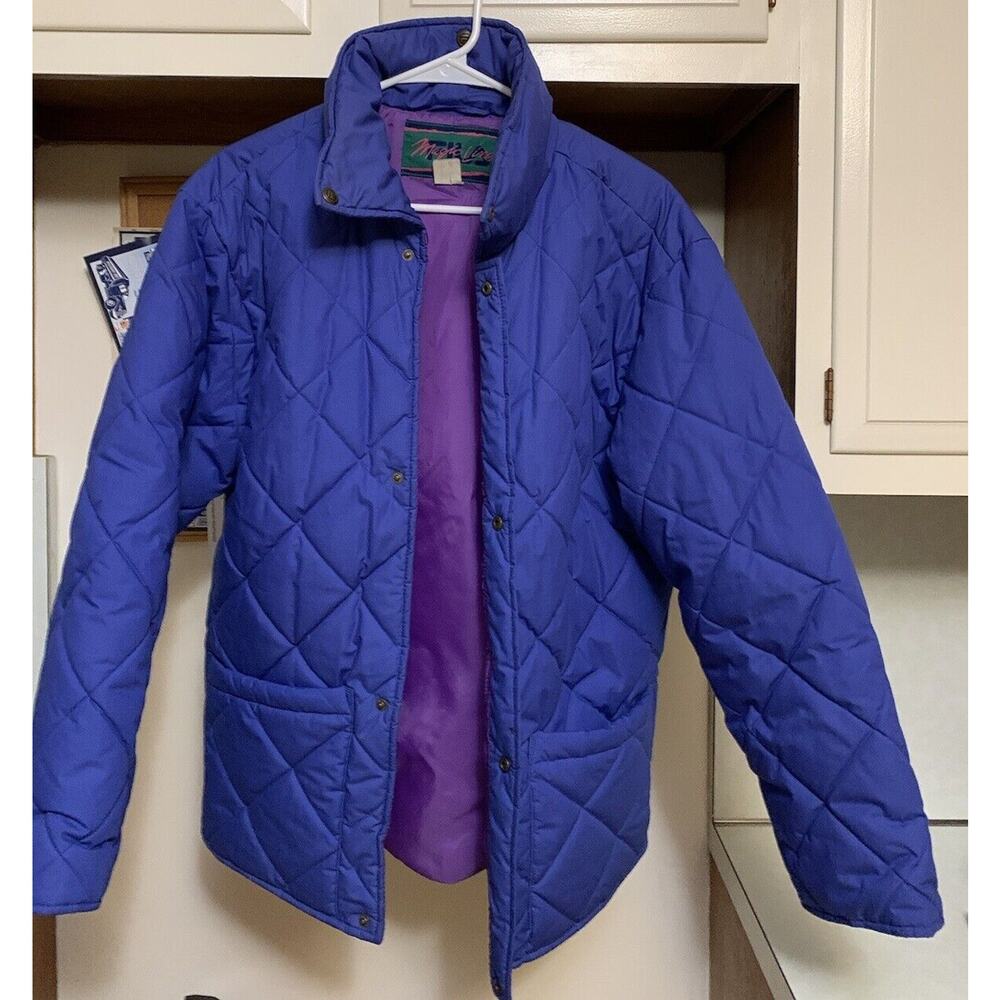 Vintage Fila Jacket Women's Medium Blue Magic Line Quilted Padded Vibrant Coat